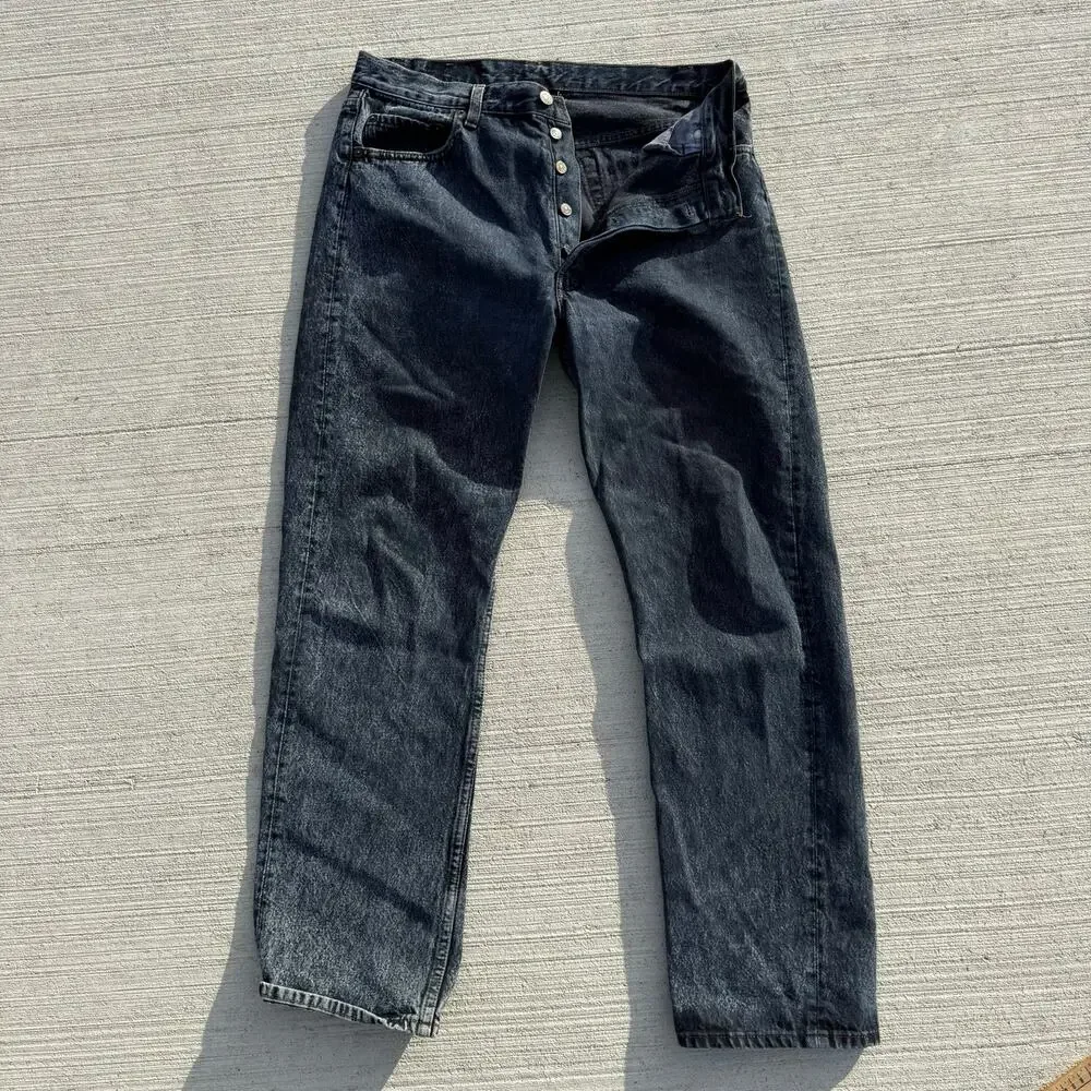VTG 80s Levi's 501 Button Fly Straight Leg Faded Black Jeans 36x32 ACTUAL 34x31